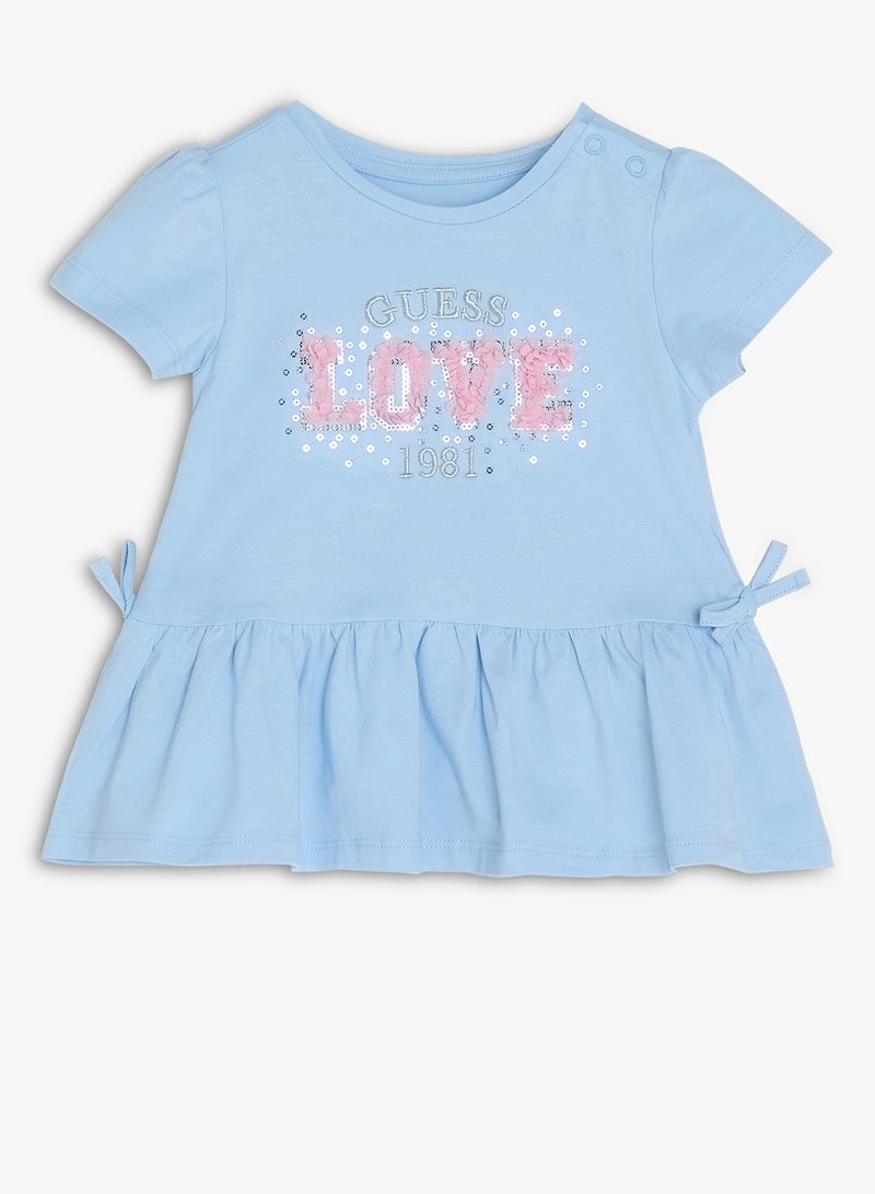 GUESS Infant Graphic Crew Neck T-Shirt With Frill - Image 1